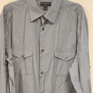 Banana Republic Shirt Mens Large Gray Solid Slim Fit Long Sleeve Pockets